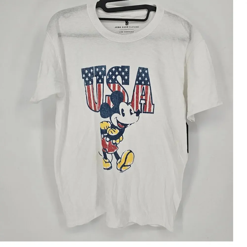 Junk Food Disney Mickey Mouse USA Patriotic White Casual Graphic T-Shirt L NWT - Picture 2 of 7